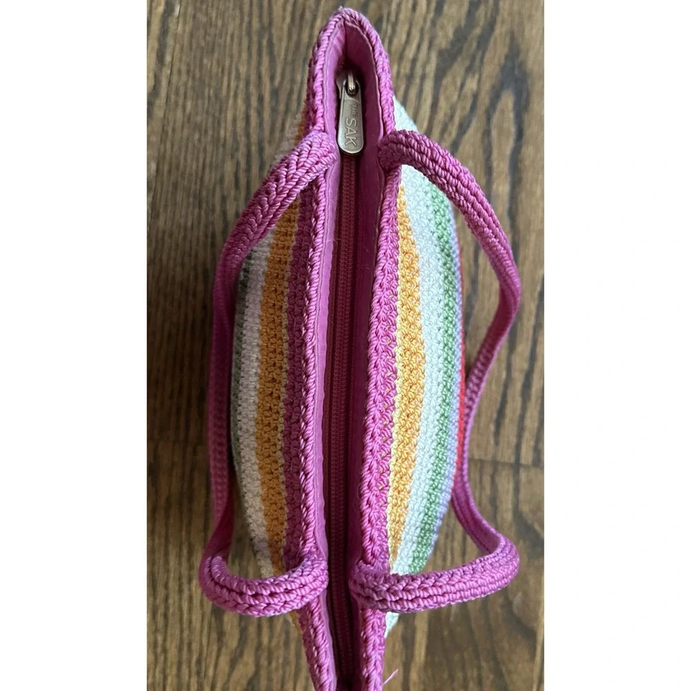 The Sak Indio Rainbow Stripe Crochet Purse Small Boho Retro Pink Y2K Bag